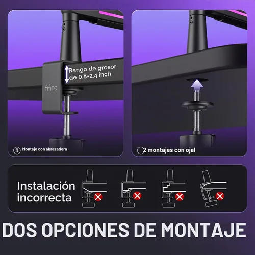 Vista 8 de FIFINE Brazo de brazo de micrófono de perfil bajo BM88Pro RGB para Negro
