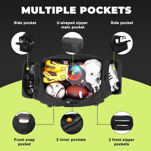Vista 4 de Bolsa de lona extra grande de 36 pulgadas para gimnasio y viajes, 130 L, bolsa de equipo de gran tamaño para baloncesto, béisbol, hockey, fútbol