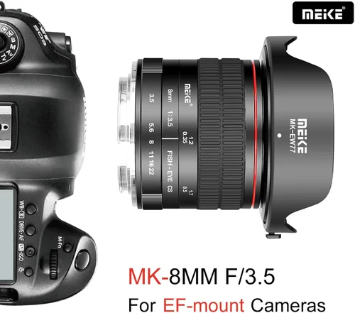 Vista 4 de Meike 0.315 in f3.5 ultra gran angular manual enfoque APS-C lente ojo de pez rectangular para cámaras Canon EF montaje EOS 70D 77D 80D Rebel T7i T6i