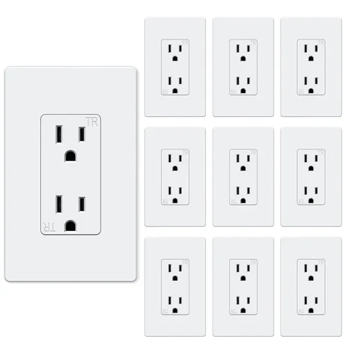 Vista 28 de Salida de receptáculo decorador, placa de pared sin tornillos incluida, salida de pared resistente a manipulaciones de 15 amperios y 125 V, 2 polos