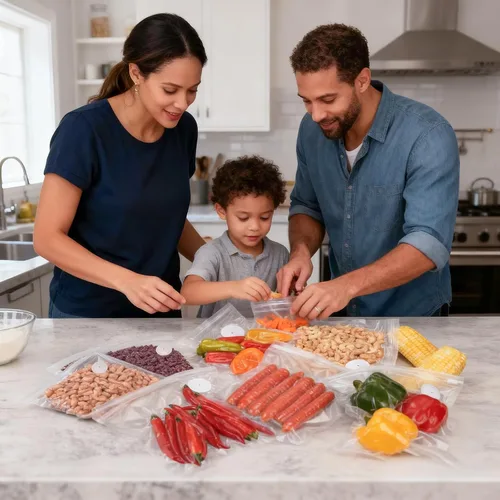 Vista 7 de 20 bolsas selladoras al vacío para alimentos, bolsas reutilizables con cremallera al vacío sin BPA con válvula de aire mejorada, bolsas