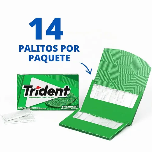 Vista 5 de Trident Goma de mascar de menta verde sin azúcar, 3 paquetes de 14 piezas (42 piezas en total)