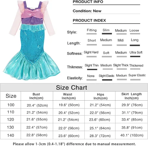 Vista 7 de WonderBabe Little Girl Long Sleeves Mermaid Princess Costume Sequins Party Dress Mermaid Dress Up Clothes Purple Fancy Outfit