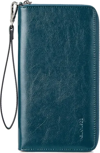 Vista 8 de BOSTANTEN - Cartera de cuero para mujer, bloqueo de identificación por radio frecuencia (RFID), cierre de cremallera alrededor, tarjetero, cartera