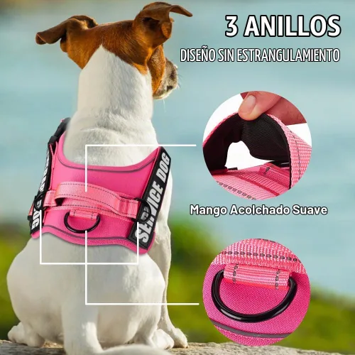 Vista 2 de Juego de Arnés y Correa para Perro, Chaleco Reflectante para Perro de Servicio Animire con 10 Parches, 3 Anillos Chaleco para Mascotas Sin Rosa