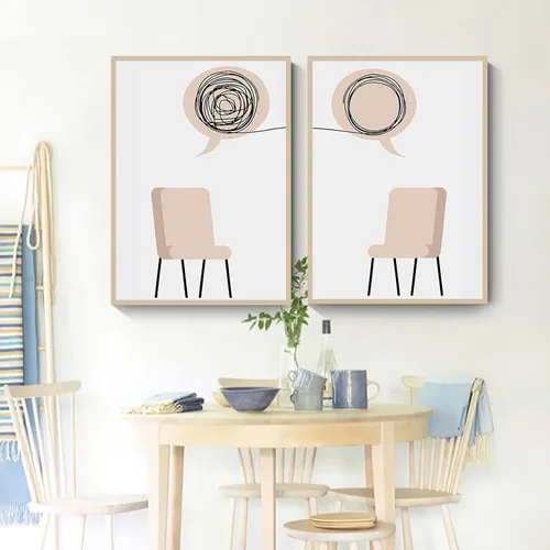 Vista 3 de FSZSEES Psicoterapia Consejero Oficina Pintura de Pared para Arte de Europa del Norte Moderno Lienzo Arte de Pared Silla Hablar Ayuda Salud Mental