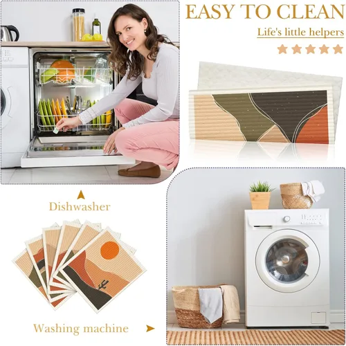 Vista 4 de 6 piezas de paños de cocina suecos reutilizables, toallas de cocina, paños de limpieza de esponja, paños absorbentes de secado rápido, paños