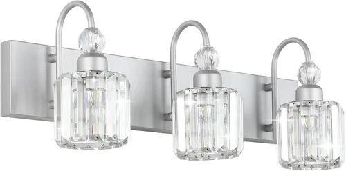 Vista 37 de Ralbay Modernas luces LED de cristal para tocador de baño, 3 luces de acero inoxidable, luces de tocador de cristal sobre el espejo, accesorios