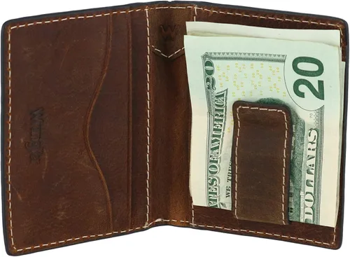 Vista 3 de Wrangler Cartera de piel para hombre con clip para dinero, coñacmarrón, Cartera con tarjetero