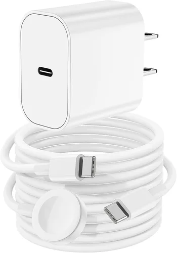 Vista 10 de Cargador USB C para Apple Watch, [certificado MFi] Cargador magnético rápido para iPhone, cable de carga USB C de 6 pies de largo y bloque