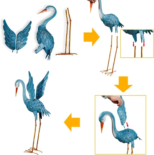 Vista 3 de XONOR Estatuas de jardín de grúa para exteriores, escultura de señuelo de garza azul, estatuas de pájaros de metal para patio trasero, estanque