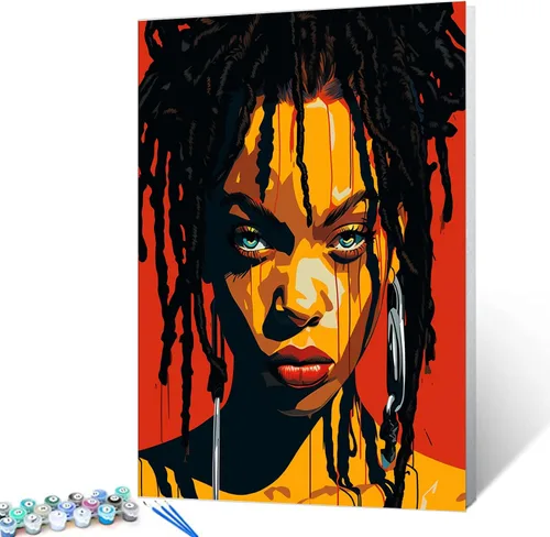 Vista 8 de Pintura por Números Afroamericana DIY Pintura Acrílica Kit de Pintura por Números para Niños Adultos Principiantes Chica Negra de Moda DIY Pintura
