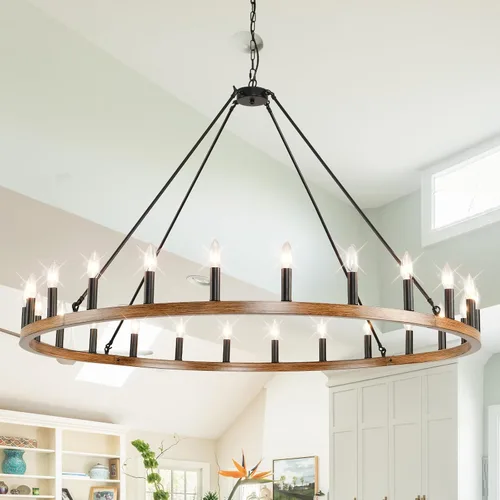 Vista 28 de Candelabro de granja de plata, lámpara de 12 luces con ruedas de carro, accesorio de luz para comedor, lámparas rústicas de isla de cocina GHDFGD-10