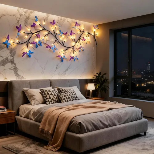 Vista 6 de Willow - Luz de vid con mariposa 48 LED de 5.9 pies, decoración de pared encantada, 8 modos de luz para decoración de pared interior del hogar