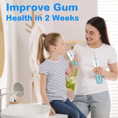 Vista 9 de Irrigador dental de agua para limpieza de dientes y hilo dental con funda de tamaño de viaje, irrigador oral recargable, irrigador dental portátil
