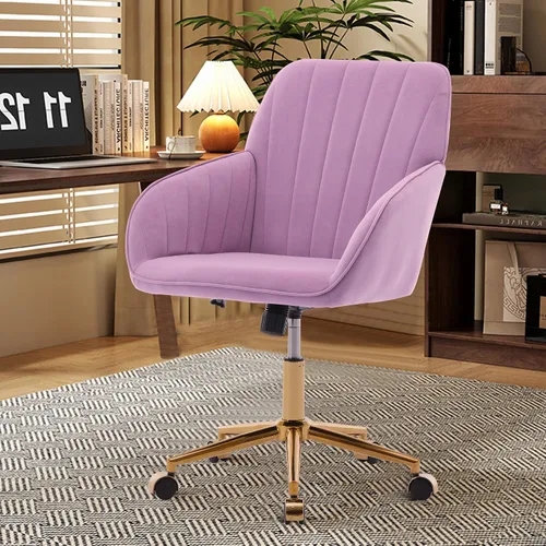 Vista 10 de Silla de oficina en casa de terciopelo con base dorada, cómoda y moderna silla de escritorio, silla giratoria ajustable para sala de estar