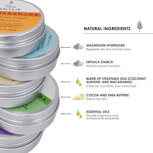 Vista 4 de Crema desodorante natural para mujeres y hombres, desodorante sin aluminio con magnesio e ingredientes orgánicos para pieles sensibles, vegano