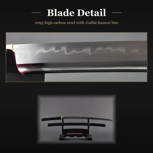 Vista 5 de Espada hecha a mano shirasaya, katana japonesa de samurai forjada a mano completamente funcional, de espiga completa, de acero al carbono, arcilla