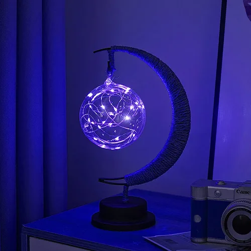 Vista 20 de Lámpara lunar encantada, lámpara LED colgante de luna, luz nocturna conmemorativa, adorno de Navidad para el hogar (manzana morada)