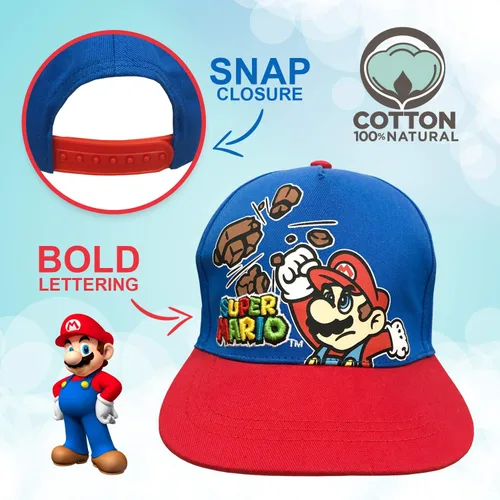 Vista 3 de Nintendo Super Mario - Gorra de béisbol azul para niños de 4 a 7 años, Azul