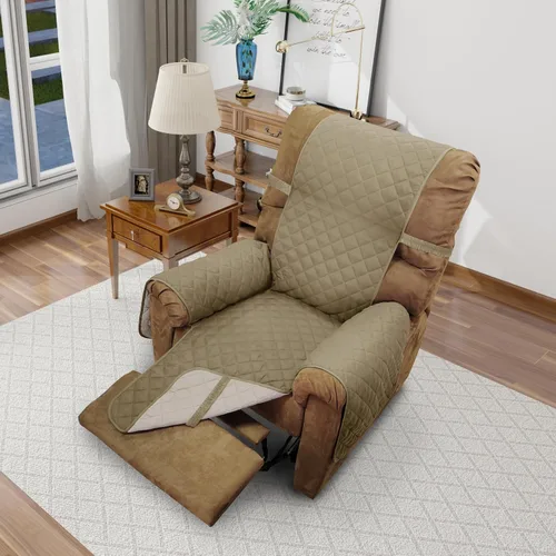 Vista 42 de Fundas para Silla Reclinable Reversibles Funda de Sofá para Mascotas Protector de Muebles Lazy Boy (Silla 23'', Beige/Beige)