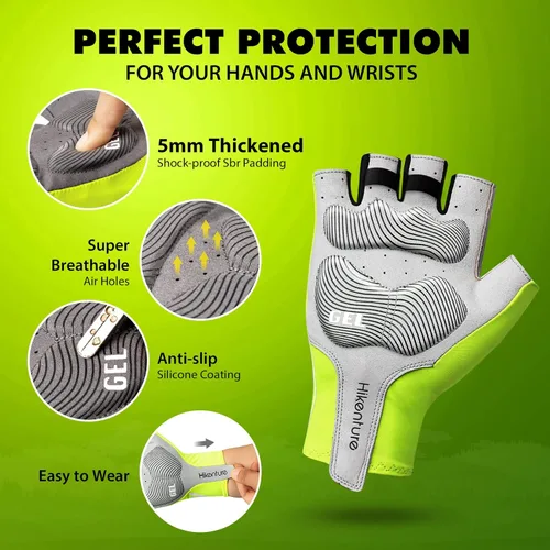 Vista 2 de Hikenture Guantes de ciclismo para hombre, guantes de bicicleta, guantes de ciclismo acolchados de 0.197in, guantes de bicicleta de medio dedo