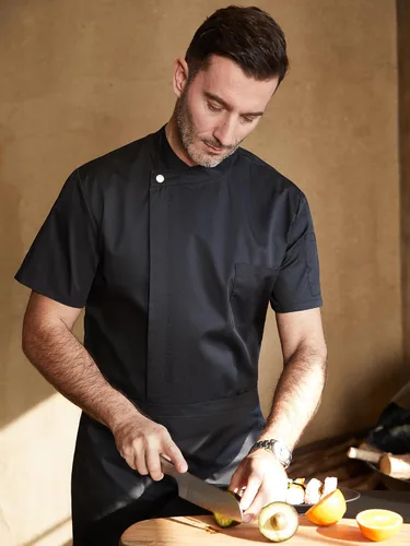 Vista 6 de KITCHIEF Abrigo de chef unisex de manga corta, chaqueta ligera de chef para hombre, uniforme de chef para cocina, servicio de alimentos, panaderos