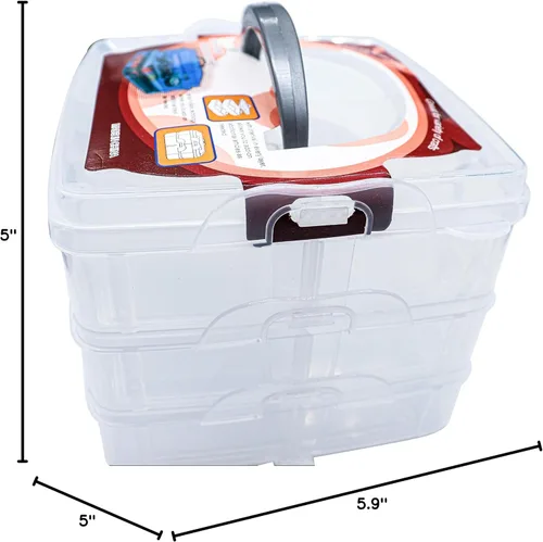 Vista 6 de Caja organizadora de manualidades apilable de 3 capas para guardar joyas, hardware, suministros de manualidades con compartimentos ajustables