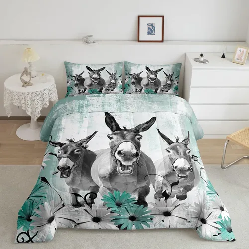 Vista 29 de Erosebridal Juego de edredón con estampado de vaca de las Highland, juego de ropa de cama de granja occidental verde azulado, decoración rústica