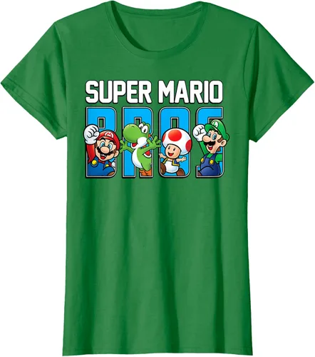 Vista 36 de Super Mario Bros Characters Letter Fill Graphic T-Shirt Camiseta, Negro