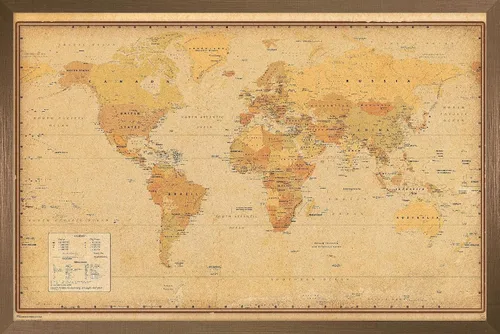 Vista 13 de Trends International Póster de pared antiguo con mapa mundial 2024, 22.4 pulgadas de largo x 14.7 pulgadas, versión enmarcada en madera de granero
