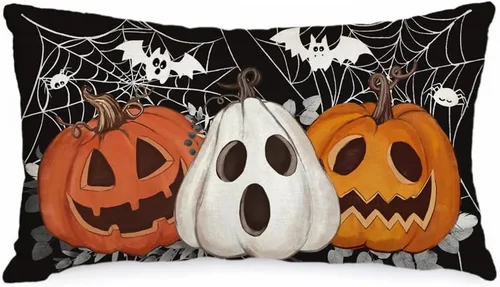 Vista 10 de AACORS AA601-16 - Funda de almohada de Halloween de 16 x 16 pulgadas, decoración de tela de murciélago de Jack-o'-Lantern, fundas de almohada
