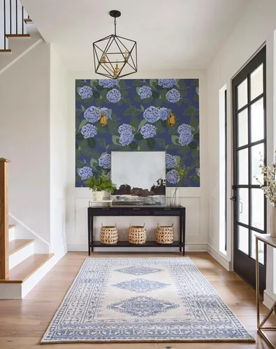 Vista 6 de Papel tapiz floral despegar y pegar autoadhesivo de hortensias, papel de pared estilo campo francés color crema, papel tapiz adhesivo