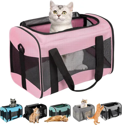Vista 4 de Estuche de transporte para gatos, aprobado por aerolíneas, portátil y transpirable, transportador de viaje para mascotas, almohadilla de forro polar