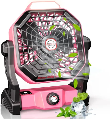 Vista 8 de JINLICTE Ventilador de camping con linterna LED, 36 horas 9 pulgadas, ventilador portátil recargable con batería con velocidad continua y funciona