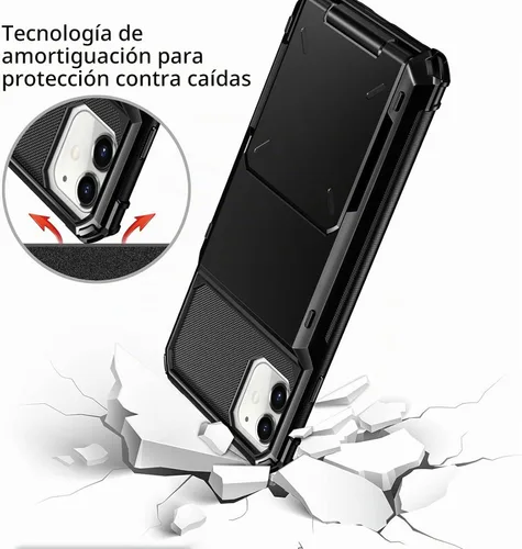 Vista 5 de Vofolen Funda protectora para iPhone 11, 4 tarjetas, ranura para identificación, puerta abatible, bolsillo oculto, antiarañazos, doble capa Negro