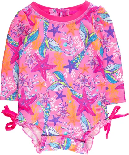 Vista 57 de RuffleButts - Traje de baño de una pieza con protección solar UPF 50+, camiseta de protección floral estampado, manga larga, con cierre zipper