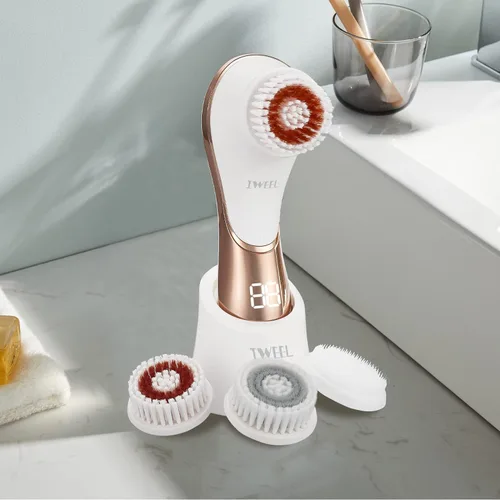 Vista 7 de Cepillo facial eléctrico recargable exfoliante facial IPX-7 impermeable rotativo limpiador de spa para exfoliación, masaje y limpieza profunda con 4