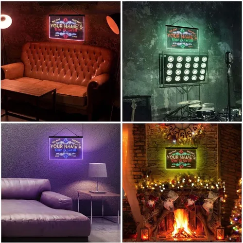 Vista 6 de Letrero de luz de neón LED tricolor personalizado para bar y parrilla, nombre personalizado, fecha, texto, cita, fuente blanco, azul y rojo, 17.7 x