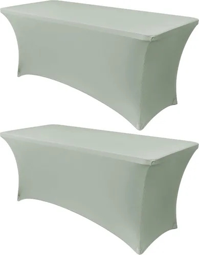 Vista 54 de Obstal Funda de mesa de elastano elástica de 4 pies para mesas plegables estándar, paquete de 2 manteles rectangulares universales ajustables