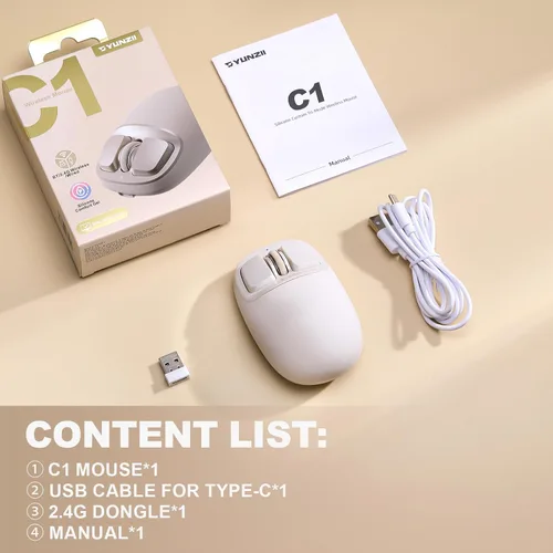 Vista 9 de YUNZll - Mouse inalámbrico de silicona C1, triple modo 2.4G/USB-C/Bluetooth, seguimiento óptico de 4800 DPl, 6 niveles de ajuste, mouse