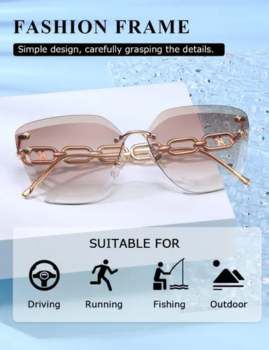 Vista 3 de AEVOGUE - Los lentes de sol para mujer, sin bordes, lentes de corte de diamante, de tamaño grande (AE0534)