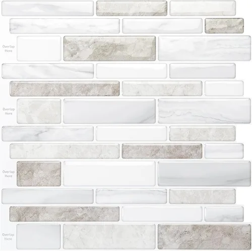 Vista 9 de WOWSTAR - 10 hojas de azulejos blancos para salpicaduras de cocina que se despegan y pegan, azulejos adhesivos de aspecto mármol para cocina, 30,5 x