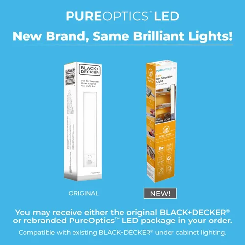 Vista 2 de PureOptics LED Iluminación recargable para debajo del gabinete, sensor de movimiento de encendido/apagado, LED blanco cálido, instalación adhesiva
