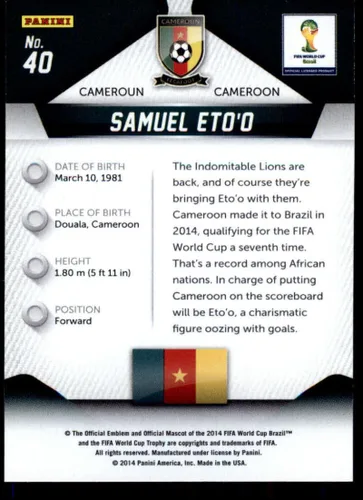 Vista 2 de 2014 Panini World Cup Prizm #40 Samuel Eto'o Cameroon - Tarjeta de fútbol