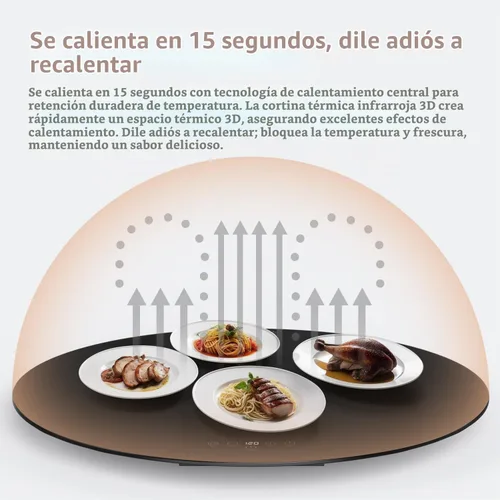 Vista 4 de Calentador eléctrico redondo de alimentos de 24 pulgadas, bandeja giratoria automática para mesa, 9 temperaturas ajustables para mantener la comida