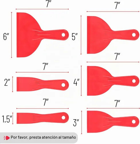 Vista 3 de Bates - Juego de 6 cuchillos de masilla de plástico, raspador de pintura, herramienta de spackle y esparcidor para reparación de raspado de Rojo