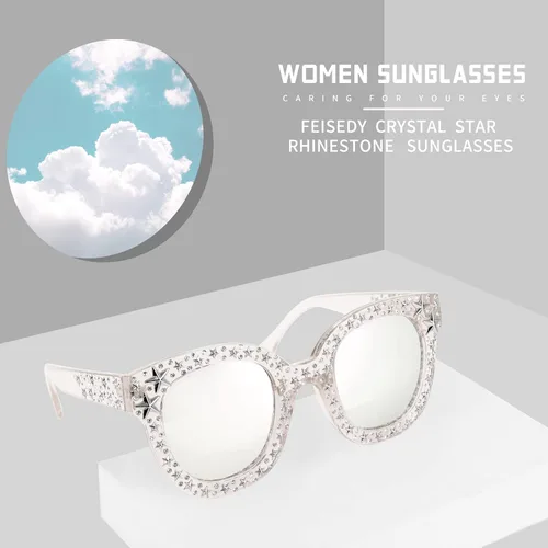 Vista 6 de FEISEDY B4068 - Lentes de sol vintage con diamantes de imitación y estrella de ojo de gato