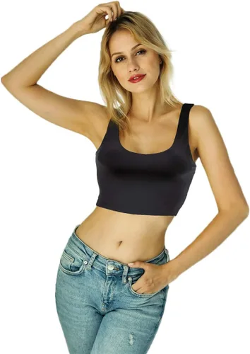 Vista 34 de Amilia - Camiseta básica de tirantes delgados para mujer (doble capa)