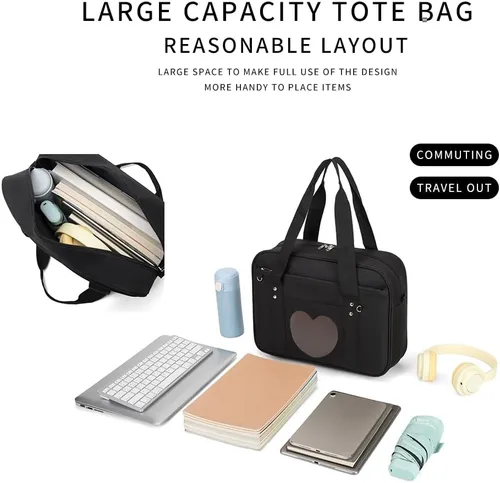 Vista 5 de Bolso japonés con ventana en forma de corazón versátil como bolso de hombro para computadora portátil